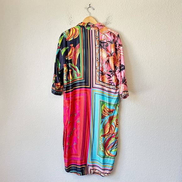 FARM RIO Scarf Mix Shirt Dress Multicolor Fruit Print 3/4 Sleeve Hippie - Picture 2 of 15